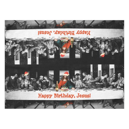ハッピーバースデー、イエス・キリスト! おもしろいなクリスマス テーブルクロス (正面(横))