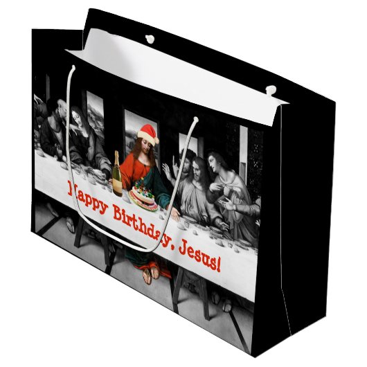 ハッピーバースデー、イエス・キリスト! おもしろいなクリスマス ラージペーパーバッグ (正面アングル)