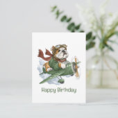 ハッピーバースデー イングリッシュブルドッグ パイロット 飛行機 ポストカード (スタンド正面)