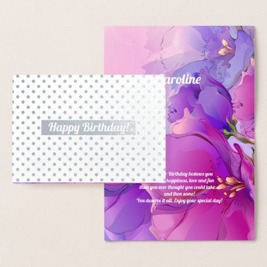 ハッピーバースデー。ウォーターカラーフローララグジュアリー 箔カード (ディスプレー)