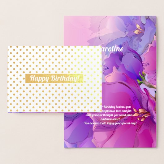 ハッピーバースデー。ウォーターカラーフローララグジュアリー 箔カード (ディスプレー)
