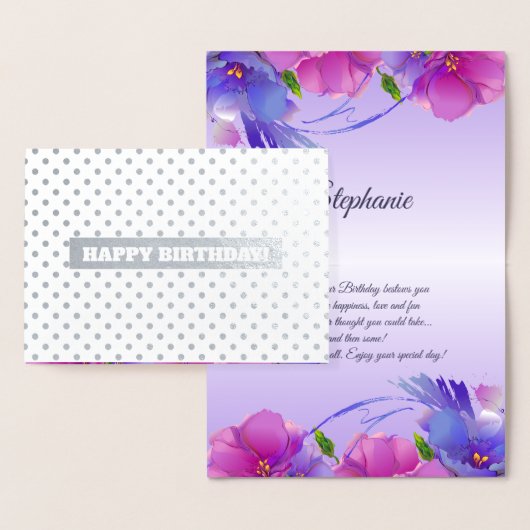 ハッピーバースデー。ウォーターカラーフローララグジュアリー 箔カード (ディスプレー)