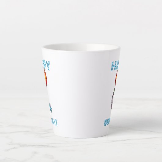 ハッピーバースデー!エイジオポッサムと赤のバルーンを追加する カフェラテマグ (正面)