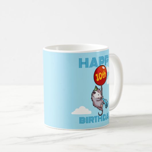 ハッピーバースデー!エイジオポッサムと赤のバルーンを追加する コーヒーマグカップ (正面右)