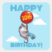 ハッピーバースデー!エイジオポッサムと赤のバルーンを追加する スクエアシール (正面)