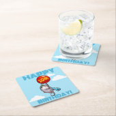 ハッピーバースデー!エイジオポッサムと赤のバルーンを追加する スクエアペーパーコースター (インサイチュ)