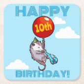 ハッピーバースデー!エイジオポッサムと赤のバルーンを追加する スクエアペーパーコースター (正面)