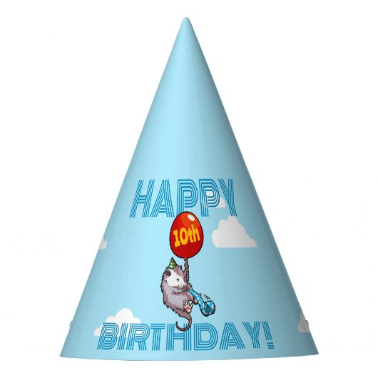 ハッピーバースデー!エイジオポッサムと赤のバルーンを追加する パーティーハット (正面)