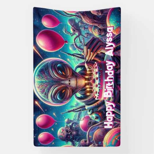 ハッピーバースデー | エイリアンパーソナライズされたをテーマにした 横断幕 (縦)