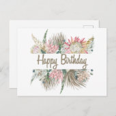 ハッピーバースデー エキゾチック ウォータカラー フラワーズ リーブ ポストカード (正面/裏面)