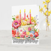 ハッピーバースデー | エレガントお誕生日ケーキ カード (黄色い花)