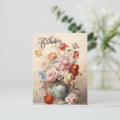 ハッピーバースデー エレガントなヴィクトリアンフラワー ポストカード (スタンド正面)