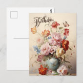ハッピーバースデー エレガント ヴィクトリアン フラワーズ ポストカード (正面/裏面)