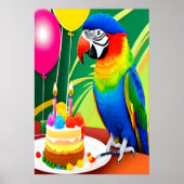 ハッピーバースデー、オウム、ケーキバルーン | AI Art ポスター (正面)