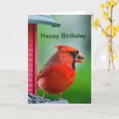 ハッピーバースデー-オスの（鳥）ショウジョウコウカンチョウ カード (黄色い花)