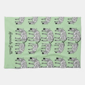 ハッピーバースデー、オレンジ、ケニアゼブラパターン キッチンタオル (横)