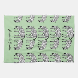 ハッピーバースデー、オレンジ、ケニアゼブラパターン キッチンタオル