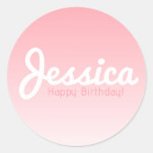 ハッピーバースデー、カスタマイズ可能な名前 | バラピンク ラウンドシール (正面)