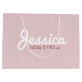 ハッピーバースデー、カスタマイズ可能な名前 | ローズゴールド ラージペーパーバッグ (裏面)