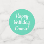 ハッピーバースデー-カスタムティール(緑がかった色)パーソナライズされたとホワイト コンフェッティ (スモール正面)