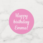 ハッピーバースデー-カスタムパーソナライズされたピンク&ホワイト コンフェッティ (スモール正面)
