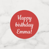 ハッピーバースデー-カスタムパーソナライズされた赤と白 コンフェッティ (スモール正面)