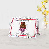 ハッピーバースデー、カップケーキと散水パン カード (黄色い花)