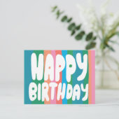 ハッピーバースデー カラフルなバブルレターのカスタム誕生日カード ポストカード (スタンド正面)