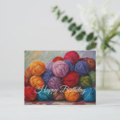 ハッピーバースデー カラフルな毛糸玉 ポストカード (スタンド正面)