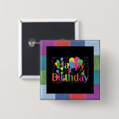 ハッピーバースデー、カラフルパーティーデザイン、 缶バッジ (正面&裏面)