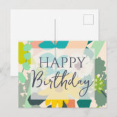 ハッピーバースデー カラフル アブストラクト フラワーリング ポストカード (正面/裏面)
