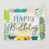 ハッピーバースデー カラフル アブストラクト フラワーリング ポストカード (正面)