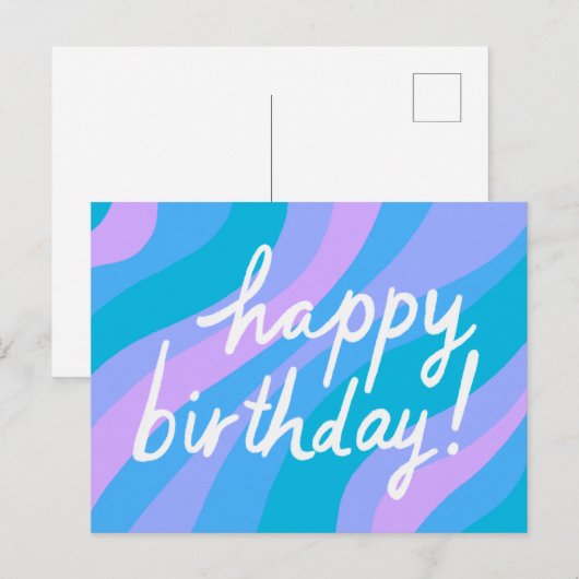 ハッピーバースデー カラフル クール＆ファン ストライプ ポストカード (正面/裏面)