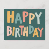 ハッピーバースデー カラフル パステル 手書き文字 可愛い ポストカード (正面)