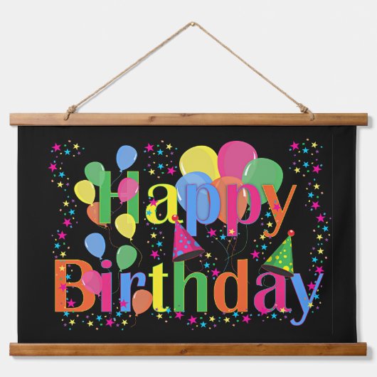 ハッピーバースデー、カラフル、フェスティバル 吊り下げ型タペストリー (正面)