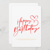 ハッピーバースデー カリグラフィー ハートデザイン 招待状 (正面/裏面)