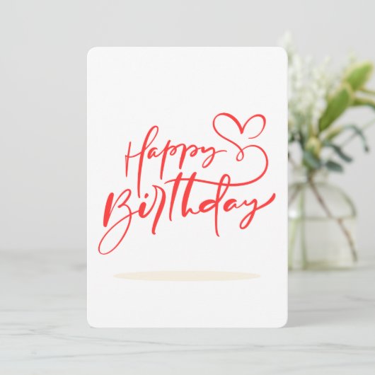 ハッピーバースデー カリグラフィー ハートデザイン 招待状 (スタンド正面)