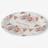 ハッピーバースデー!，ガーランズと花みすぼらしいシック ペーパープレート (アングル)