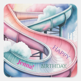 ハッピーバースデー キッズの誕生日ウォータースライドパーティー スクエアシール