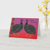 ハッピーバースデー – ギニア鳥 カード (黄色い花)