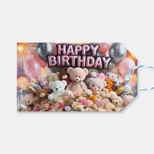 ハッピーバースデー、クマの子ども、ナターシャ・アメリカ ギフトタグ (正面(横))