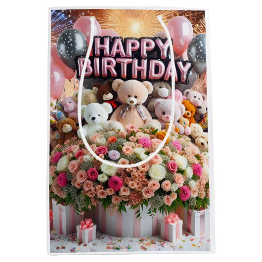 ハッピーバースデー、クマの子ども、ナターシャ・アメリカ ミディアムペーパーバッグ (正面)