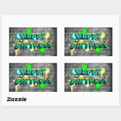 ハッピーバースデー |グラフィティ文字 長方形シール (シート)