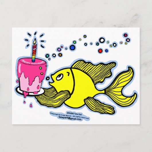 ハッピーバースデー、ケーキとキャンドルのスパーキー ポストカード (正面)