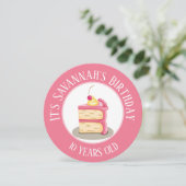 ハッピーバースデー、ケーキのピンクサークル 招待状 (スタンド正面)