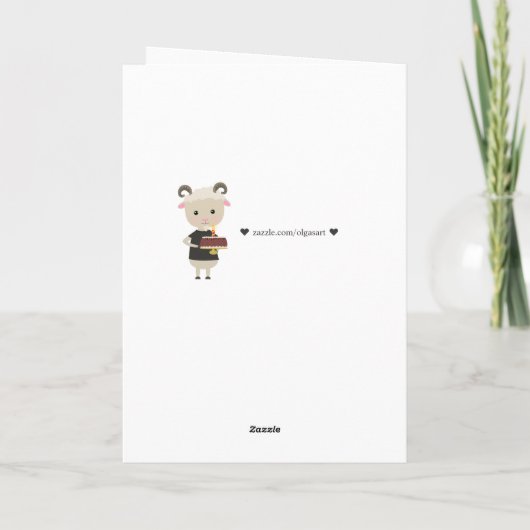 ハッピーバースデー-ケーキを持つかわいいヤギ カード (裏面)