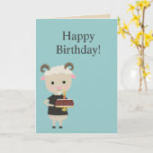 ハッピーバースデー-ケーキを持つかわいいヤギ カード (黄色い花)