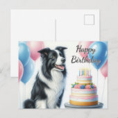 ハッピーバースデー ケーキ風船 ボーダーコリー ポストカード (正面/裏面)