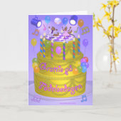 「ハッピーバースデー」ケーキ(スウェーデン語) カード (黄色い花)