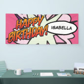 ハッピーバースデー コミックブック ポップアート ピンク 横断幕 (トレードショー)